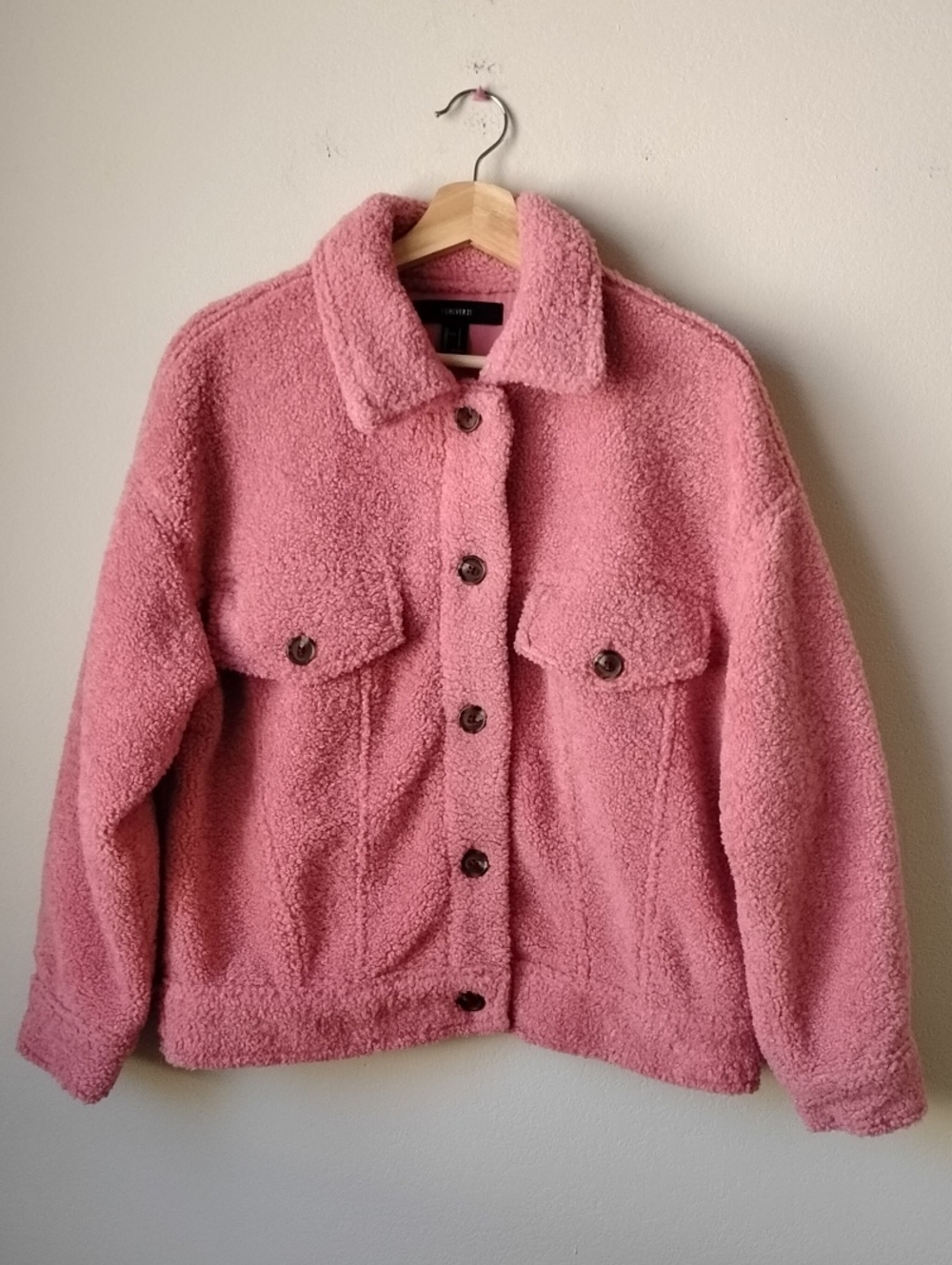 Forever 21 Size S Pink Teddy Sherpa Button Jacket